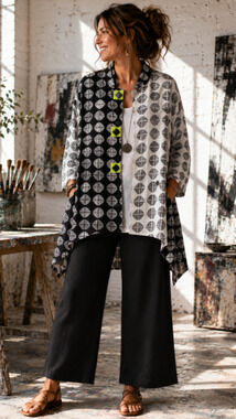 Ali Miles Top shirt Jacket Black White artsy XL avant garde abstract modern